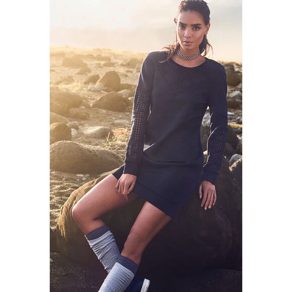 Fabletics Tilly Sweatshirt Dress S Black Neoprene Stretch Perforated Comfort - Picture 1 of 14